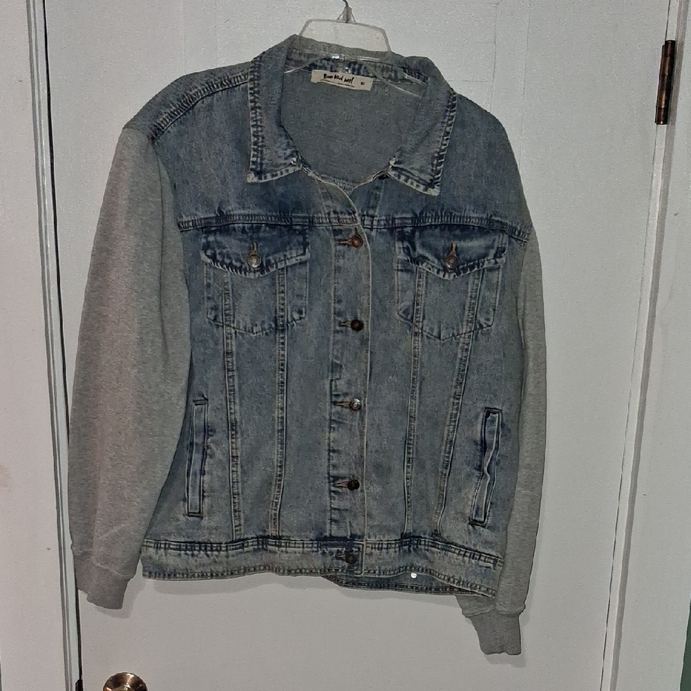 Three Bird Nest Blue Jean Jacket with Gray Sleeves